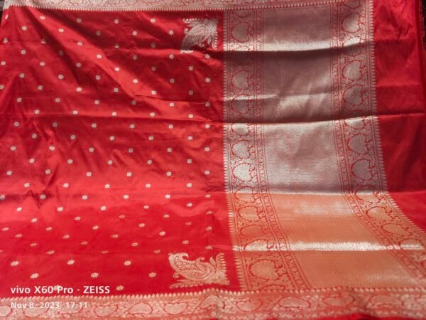 Bright Red Banarasi Silk Handloom Saree