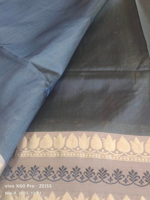 Navy Blue Banarasi Silk Handloom Saree - Image 2
