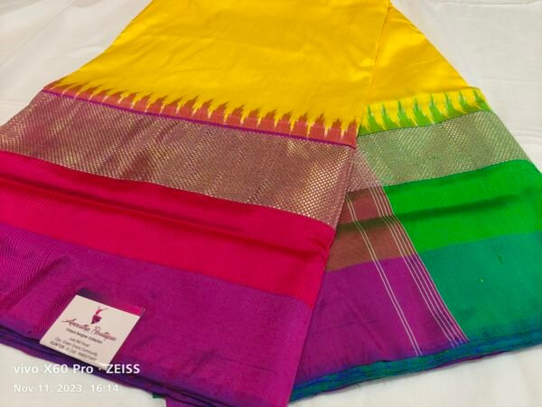 Yellow Ikat Pattern Silk Saree - Image 3