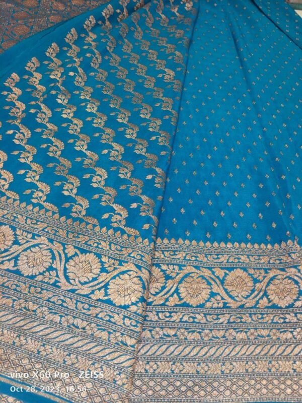 Blue Banarasi Crepe Silk Saree - Image 2