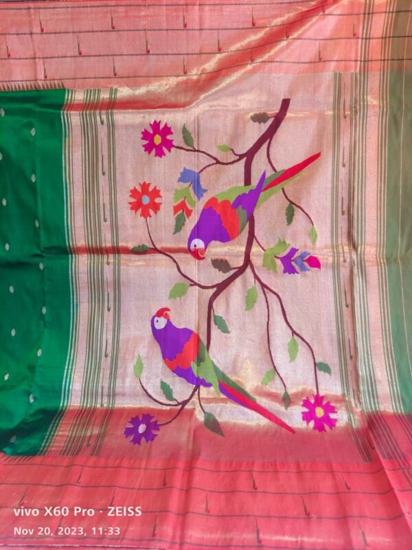 Green Paithani Silk Handloom Saree - Image 2