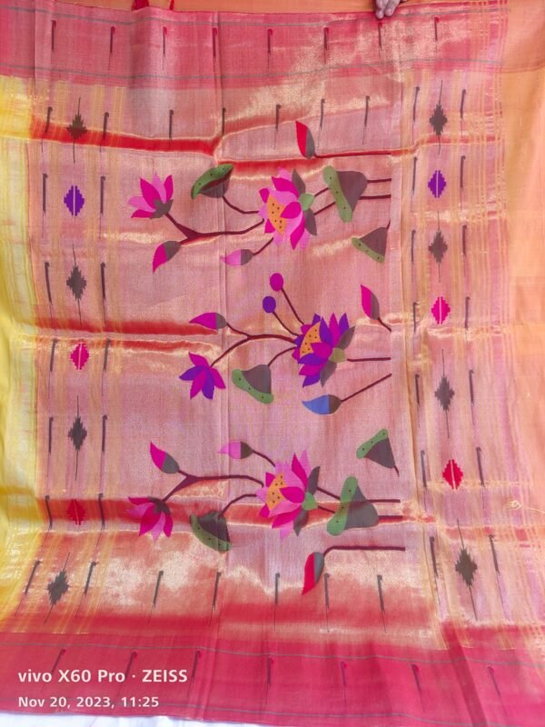 Yellow Paithani Silk Handloom Saree - Image 2