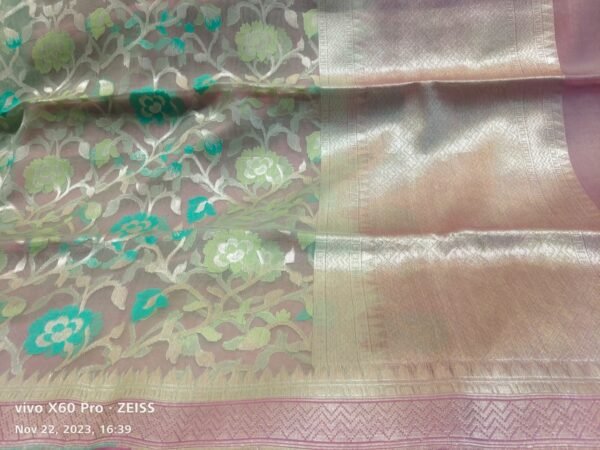 Pink  Organza Banarasi Saree - Image 2