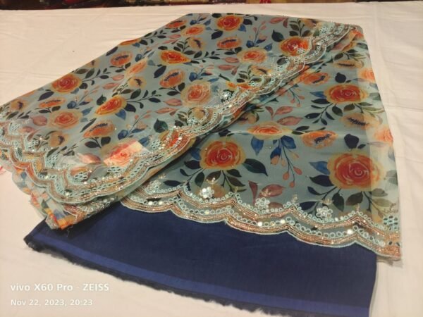 Blue Organza Banarasi Saree - Image 3