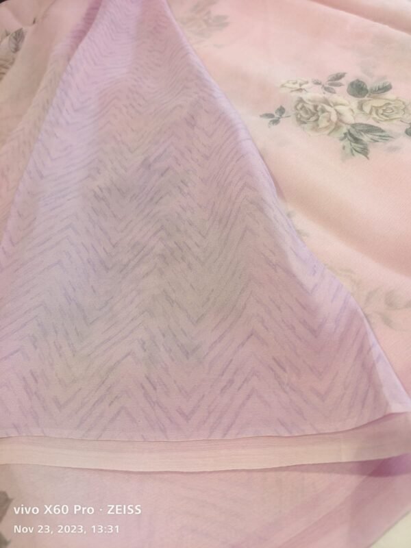 Pink Pure Chiffon Saree - Image 3