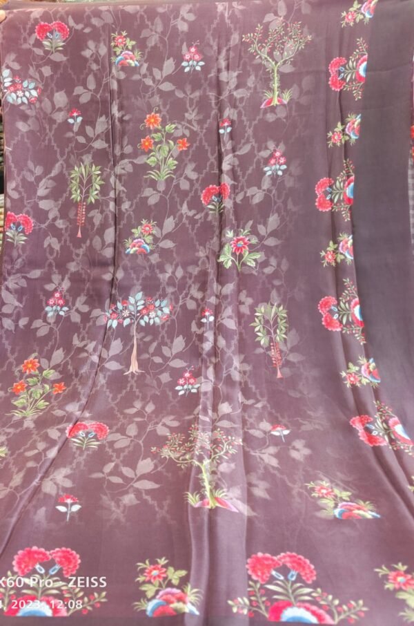 Brown Crepe Saree with Floral Print