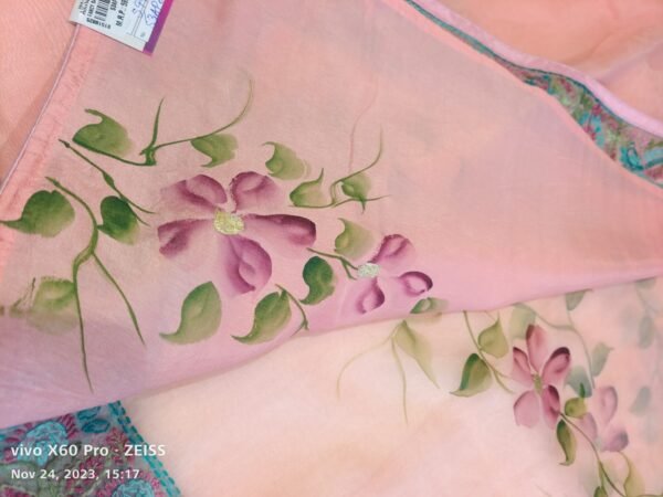 Pink Organza Banarasi Saree - Image 3