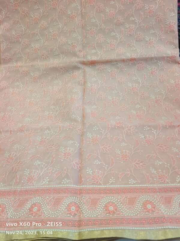 Cream Organza Banarasi Saree - Image 3