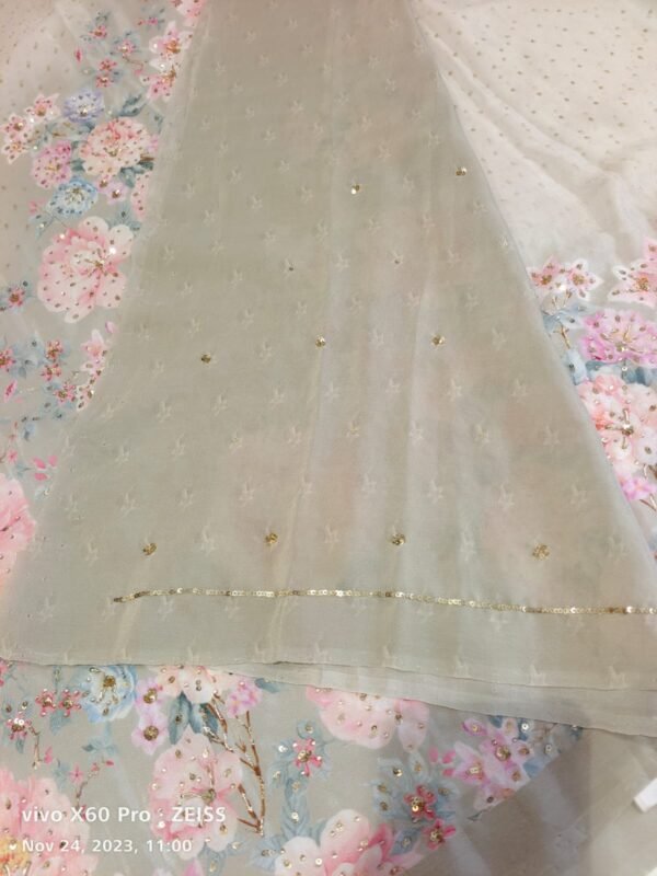 Cream Crepe Saree with Floral Print - Image 2