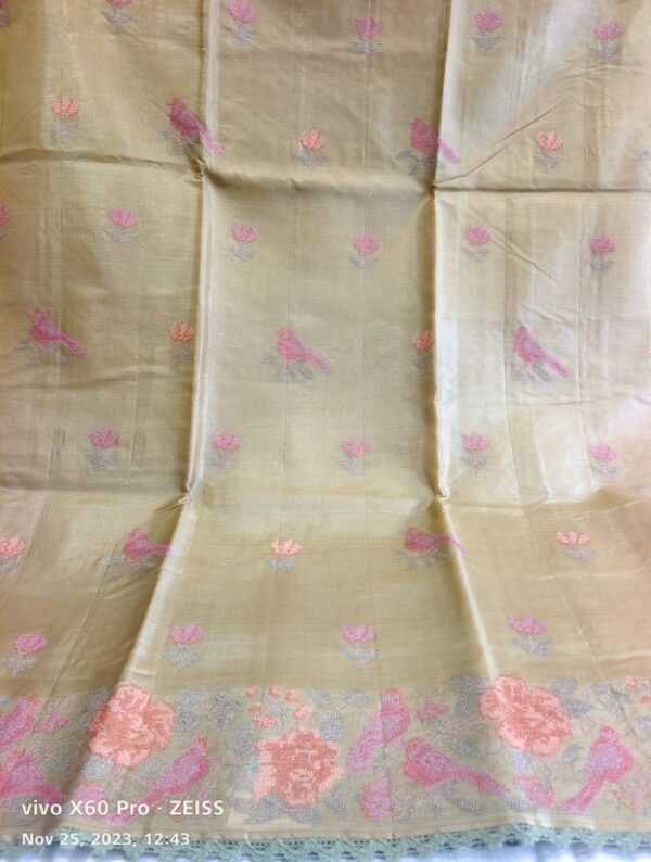 Gold Banarasi Tussar Saree - Image 2