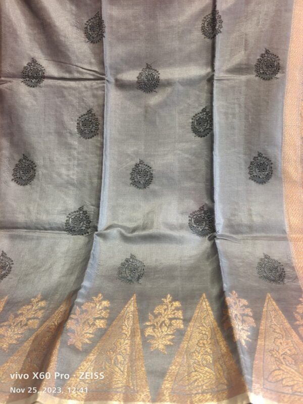 Grey Banarasi Tussar Saree - Image 2