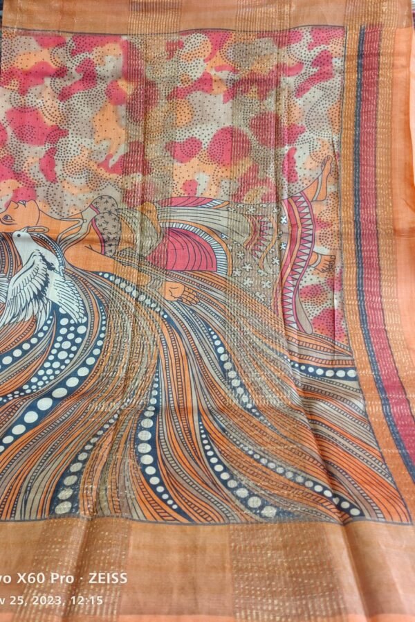 Orange Banarasi Tussar Saree