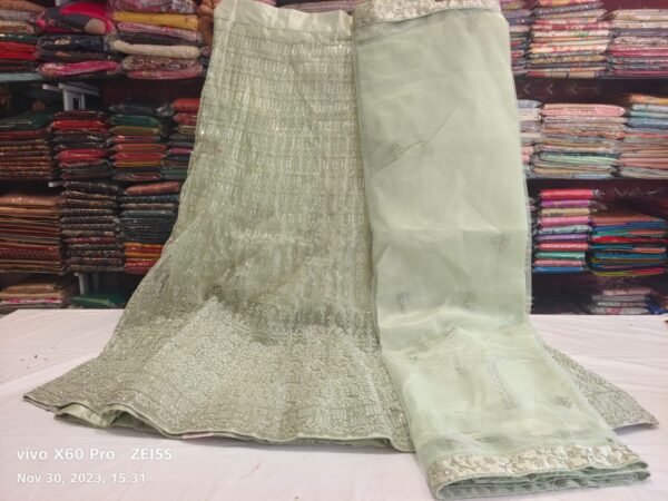 Pista Green Party Wear Semi Stitched Lehenga Set - Image 2