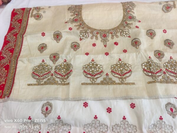 White Party Wear Semi Stitched Lehenga Set - Image 4