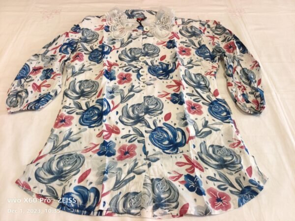 White and Blue Floral Printed Top