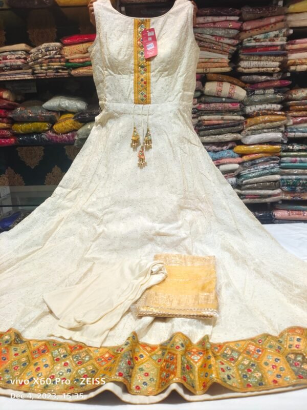 Cream work party wear anarkali suit - Image 2