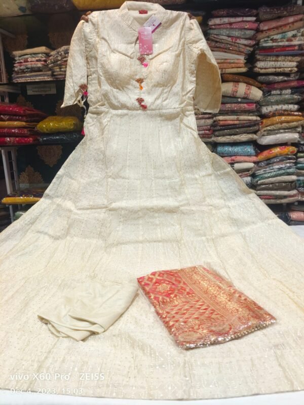 Cream work party wear anarkali suit - Image 2