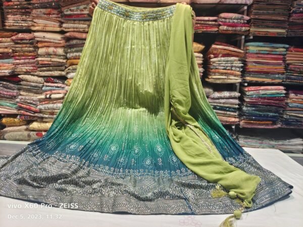 Green and Blue Party Wear Lehenga Set - Image 2