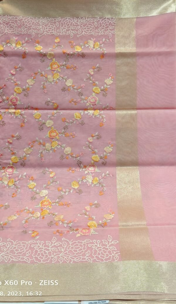 Pink Banarasi Woven Kora Silk Saree