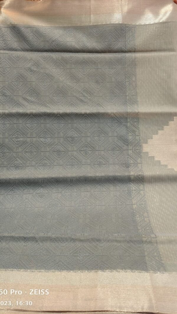 Grey Handloom Kora Banarasi Saree - Image 2