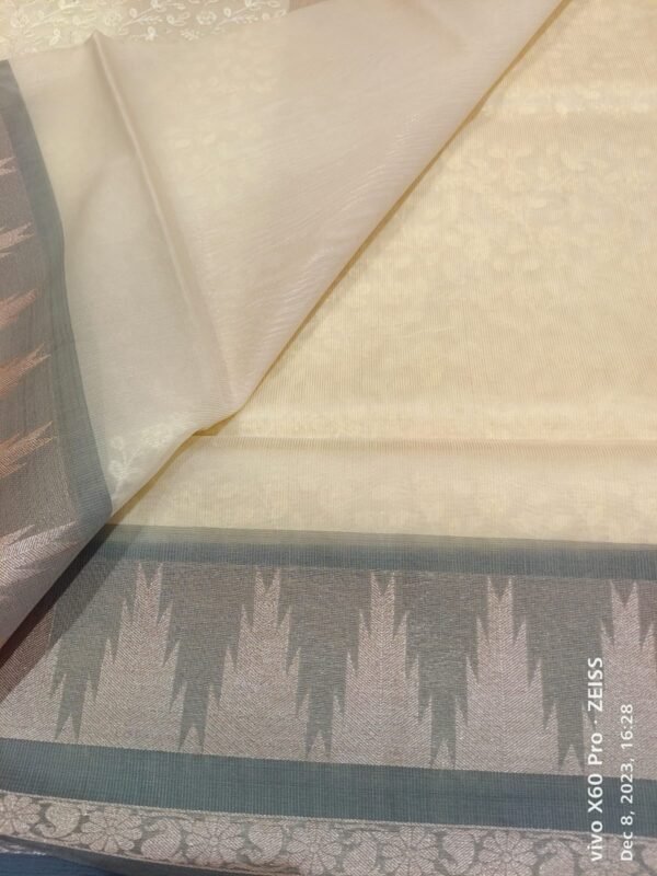 Cream Banarasi Woven Kora Silk Saree - Image 3