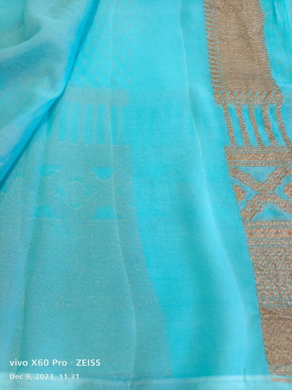 Blue Banarasi Georgette Silk Saree - Image 3