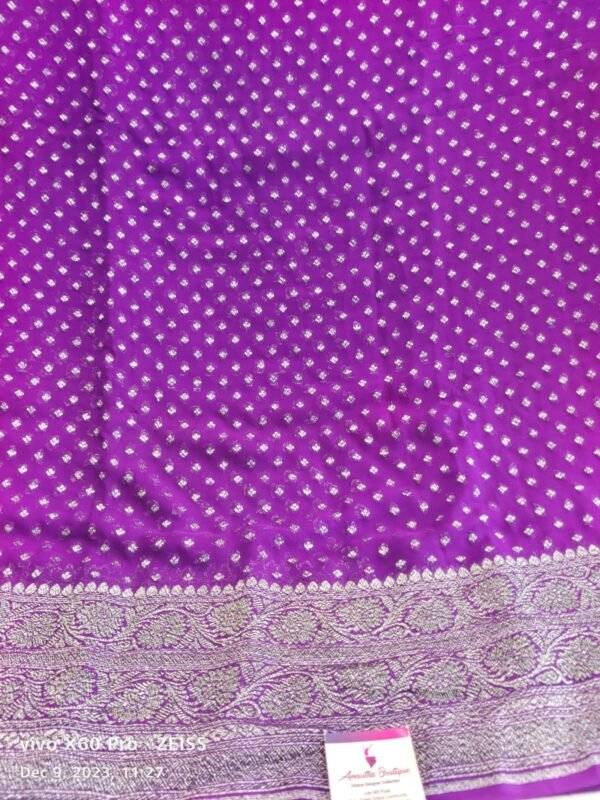 Purple Banarasi Georgette Silk Saree - Image 3