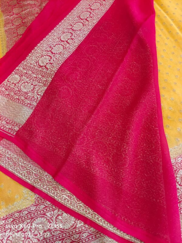 Yellow Banarasi Crepe Silk Saree - Image 3