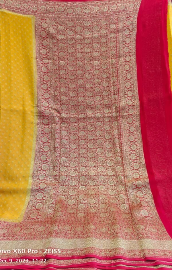 Yellow Banarasi Crepe Silk Saree