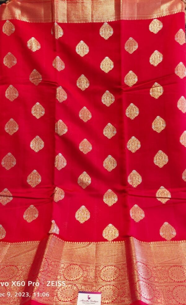 Pink Pure Chiniya Silk Banarasi Saree - Image 2