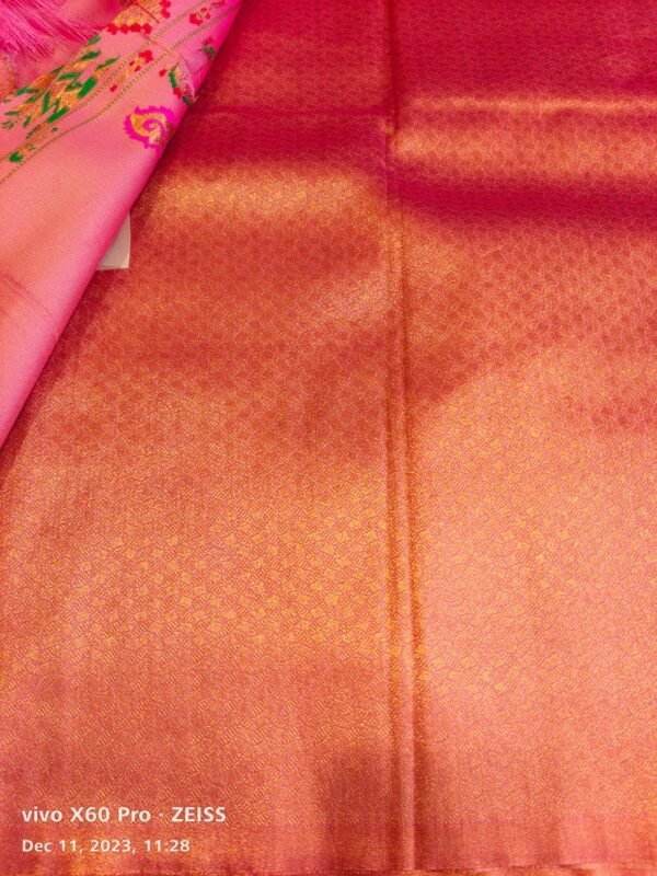 Pink Semi Paithani Silk Saree - Image 3