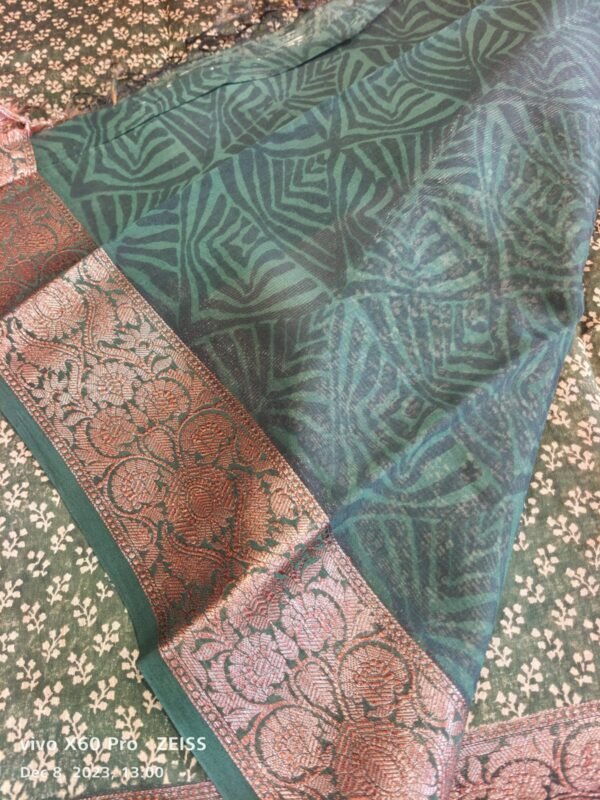 Green Chanderi Silk Cotton Saree - Image 3