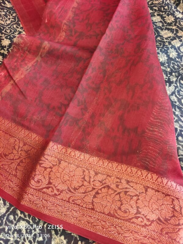 Red Chanderi Silk Cotton Saree - Image 2