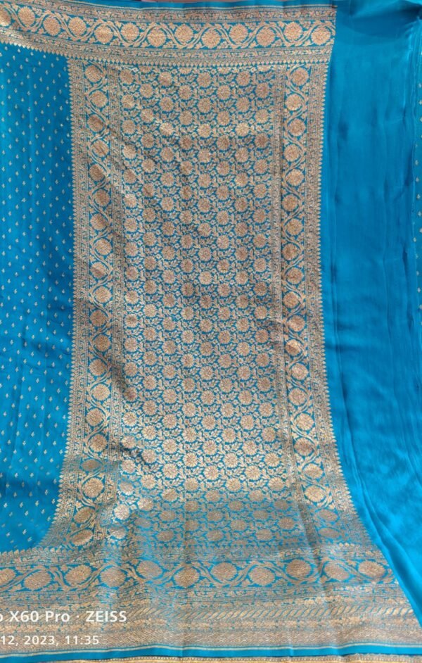 Sky Blue Banarasi Crepe Silk Saree