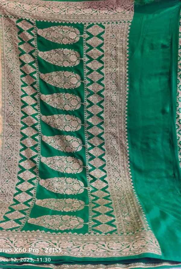 Green and Lemon yellow Banarasi Crepe Silk Saree