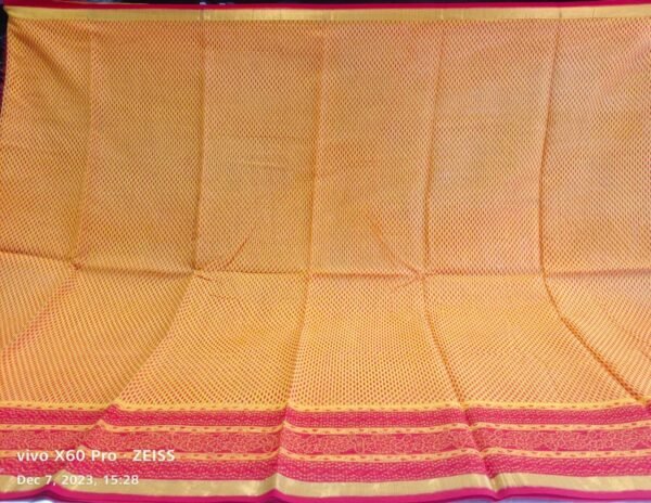 Yellow and Red Supernet Saree - Image 3