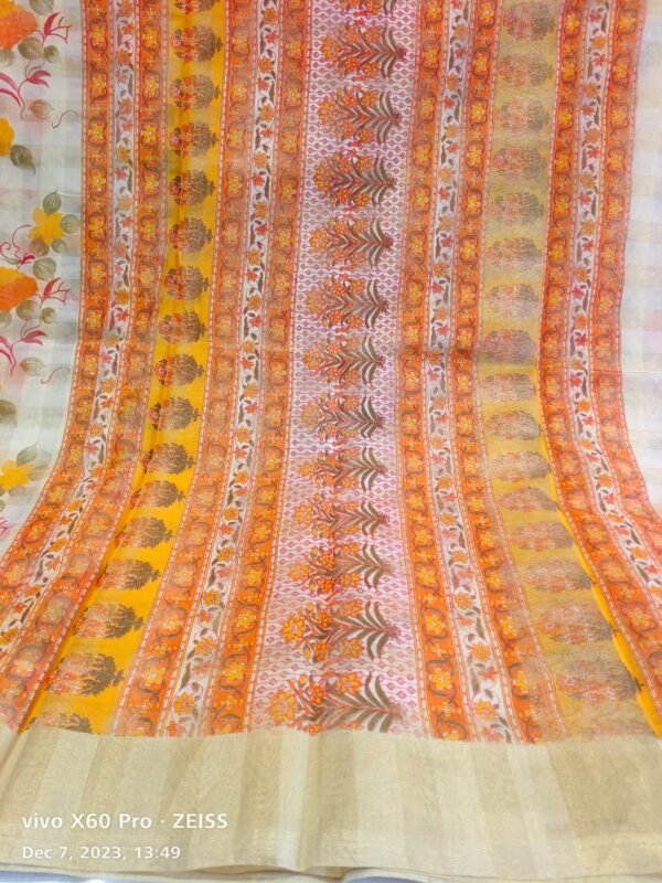 Cream and Yellow Supernet Saree - Image 2