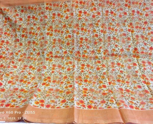 Orange and Cream Supernet Saree - Image 4