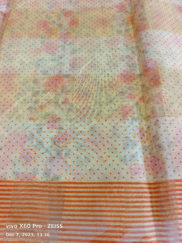 Orange and Cream Supernet Saree - Image 3