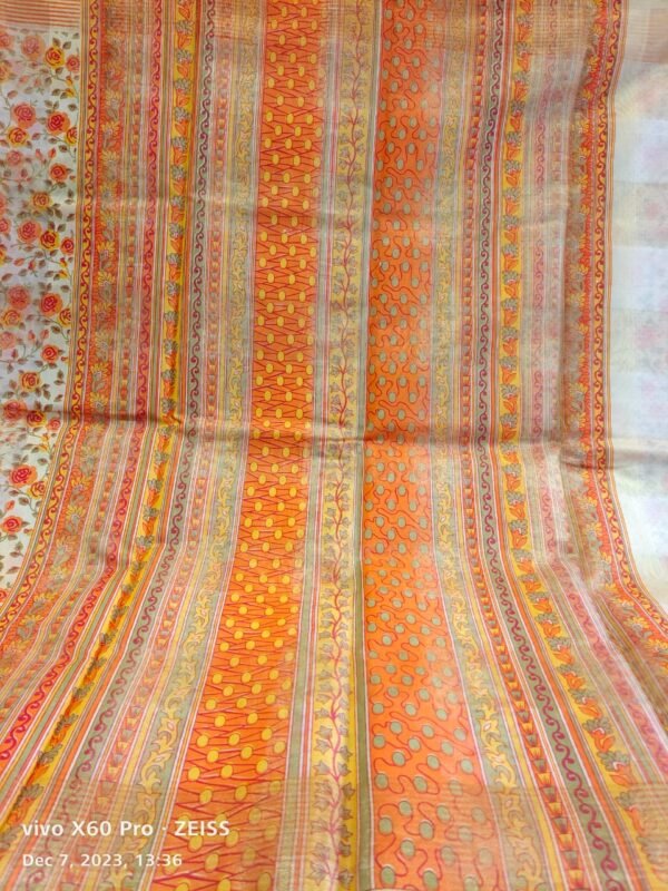 Orange and Cream Supernet Saree - Image 2