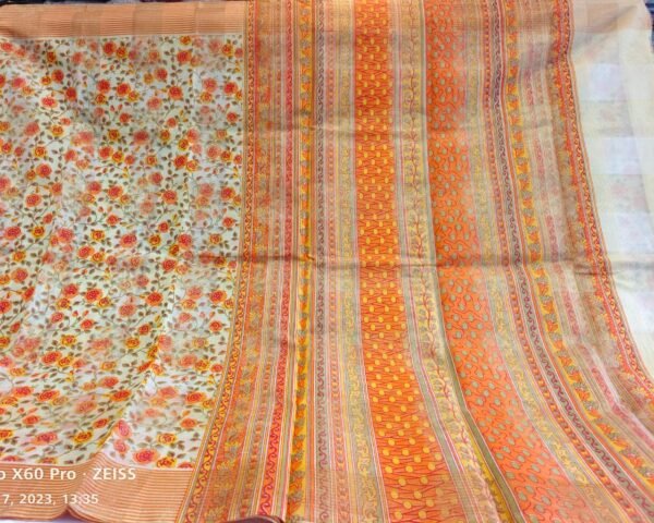 Orange and Cream Supernet Saree