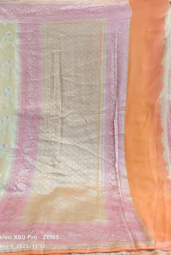 Cream Banarasi Kaddi Georgette Silk Saree