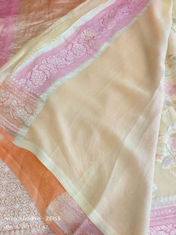 Cream Banarasi Kaddi Georgette Silk Saree - Image 3