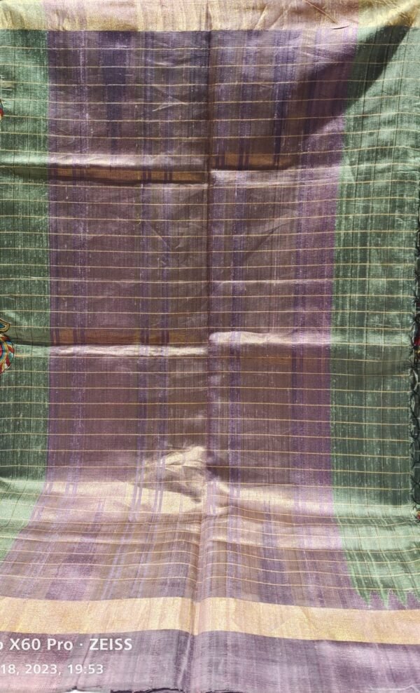 Green and Violet Pure Khadi Silk Saree