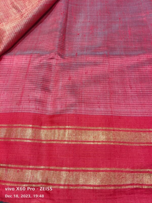 White and Red Pure Khadi Silk Saree - Image 2