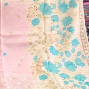 PINK and WHITE PURE TUSSAR SAREE