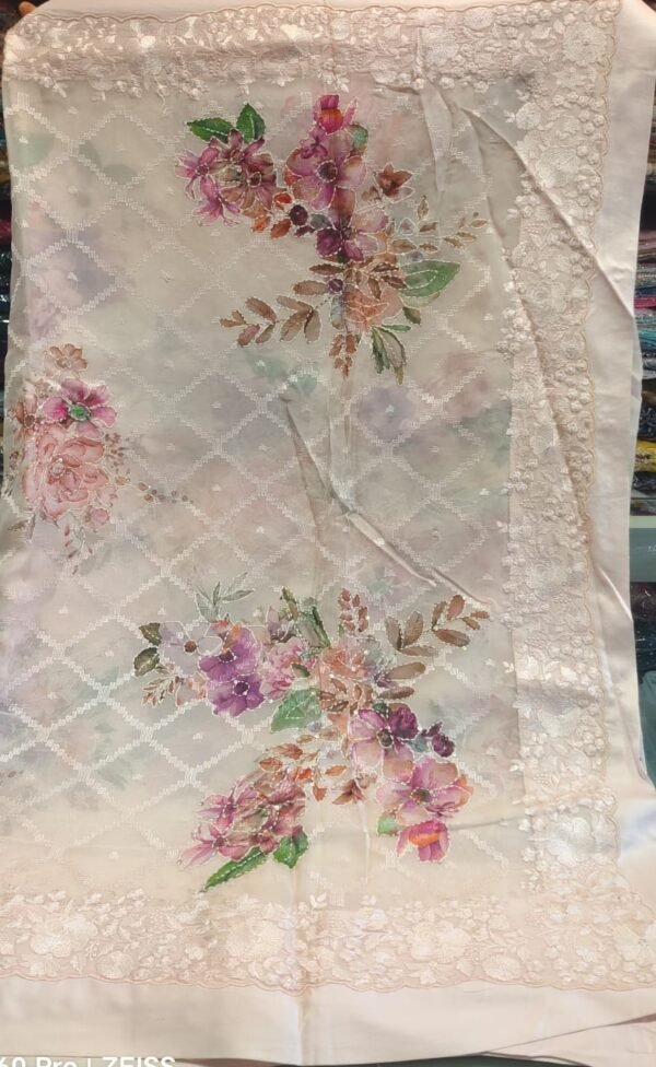 LIGHT CREAMY  PURE ORGANZA SAREE - Image 2