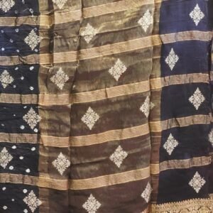BLACK AND GREY WITH GOLD PURE BANDHINI SAREE