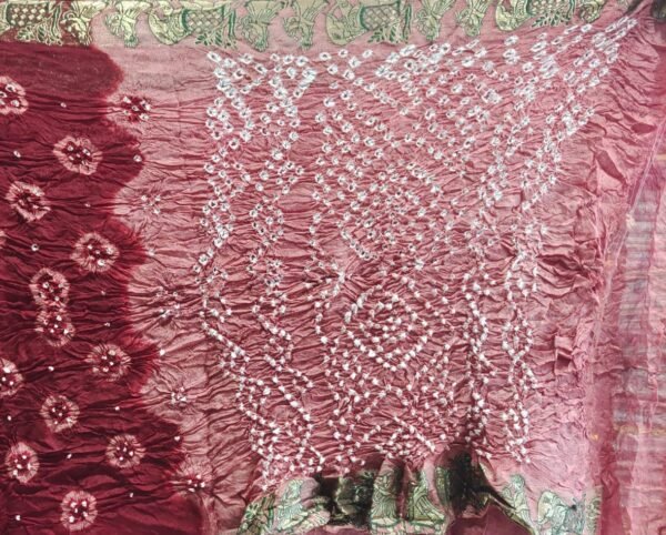 RED and PEACH WITH GOLDEN PURE BANDHINI SAREE