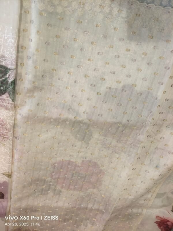 WHITE and CREAMY PURE ORGANZA SAREE - Image 3